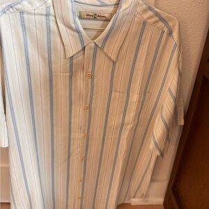 Tommy Bahama Cream and Blue Casual Button Down Shirt